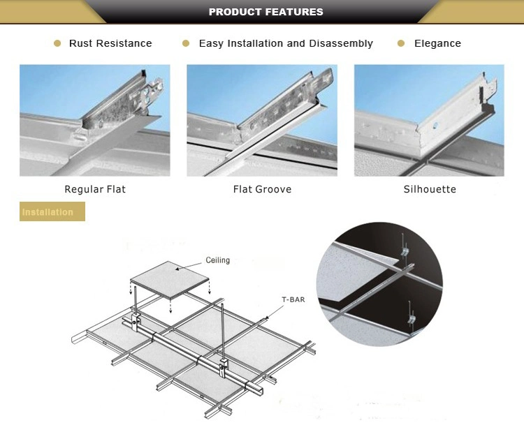 Gold Flat Ceiling Alloy End T-Grids Suspended